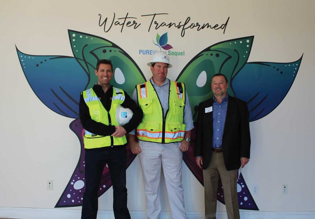 At the December 2021 groundbreaking event, attendees embraced the spirt of Water Transformed by posing with the butterfly used as part of the Pure Water Soquel logo. Credit: Soquel Creek Water District.